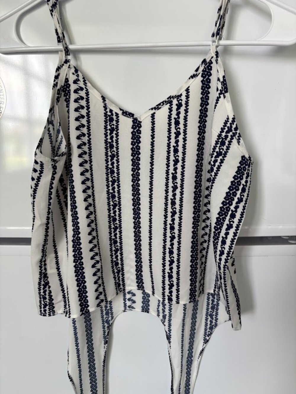 White & Navy Crop Top with Tie Size XS
